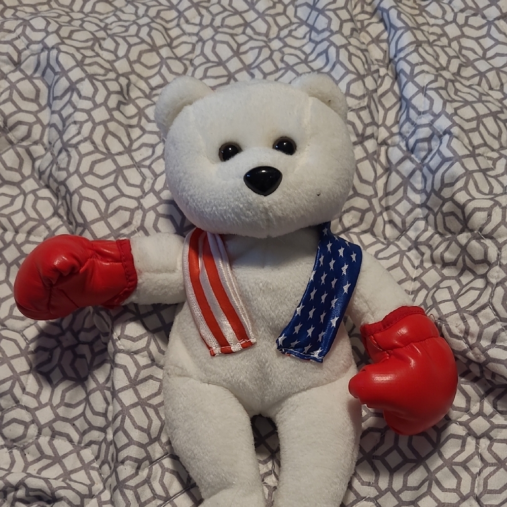 Patriotic Plush Bear with Red Boxing Gloves
